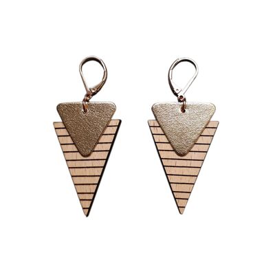 Boucles d'Oreilles Marinière Gold - (made in France) en bois de Hêtre massif et cuir