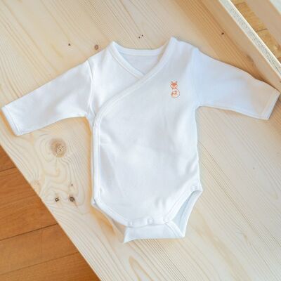 WHITE long-sleeved newborn bodysuit 0-1 months 100% organic cotton GOTS