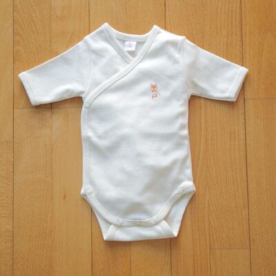 Short-sleeved ECRU newborn bodysuit, 0-1 months, 100% organic cotton GOTS