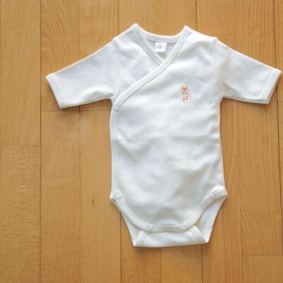 Short-sleeved ECRU newborn bodysuit, 0-1 months, 100% organic cotton GOTS