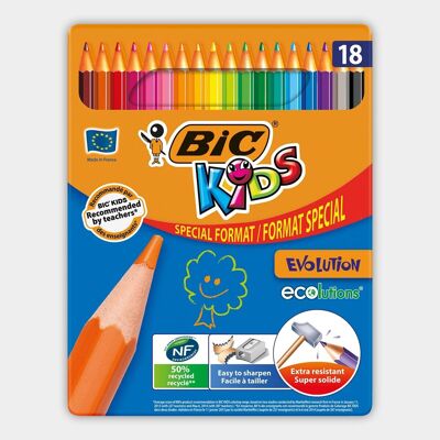 Metal box of 18 BIC Kids Evolution ECOlutions colored pencils