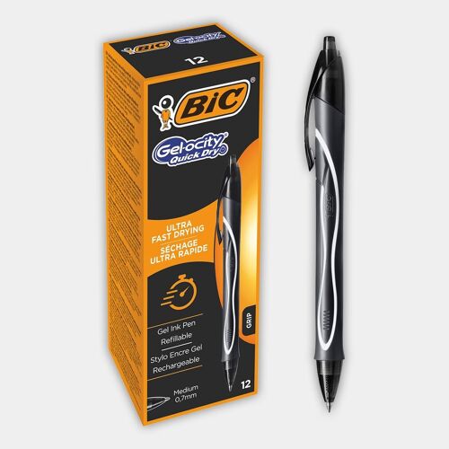 Boite de 12 stylo encre gel BIC Gel-ocity Quick Dry (noir)