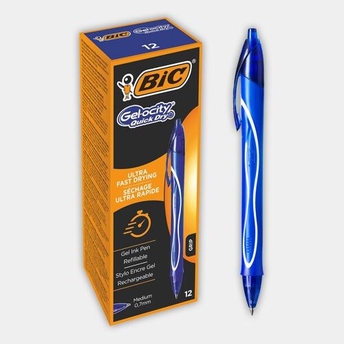 Boite de 12 stylo encre gel BIC Gel-ocity Quick Dry (bleu)