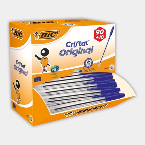 Boite de 100 stylos à bille BIC Cristal Original (bleu)
