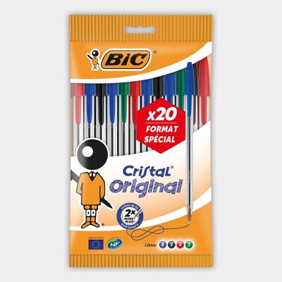 Pouch of 18 BIC Cristal Original ballpoint pens (blue, black, green, red)