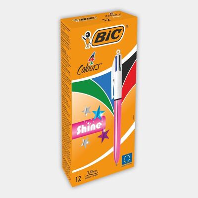 Box mit 12 BIC 4 Color Shine Stiften (rosa)