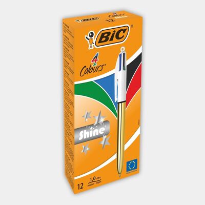 Box of 12 BIC 4 Color Shine pens (gold)