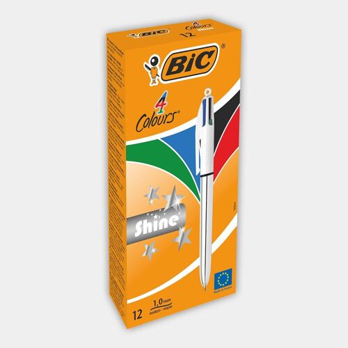 Boite de 12 stylos BIC 4 Couleurs Shine (argent)