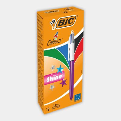Caja de 12 bolígrafos BIC 4 Color Shine (morado)