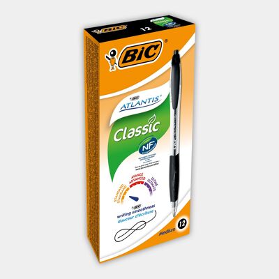 Box of 12 lightweight BIC Atlantis Classic ballpoint pens (black)