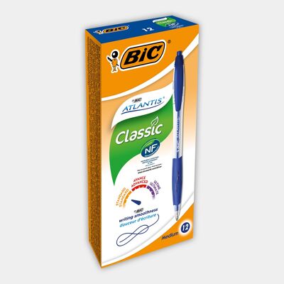 Boite de 12 stylos à bille légers BIC Atlantis Classic (bleu)
