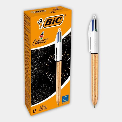Boite de 12 stylos BIC 4 Couleurs effet givré doré