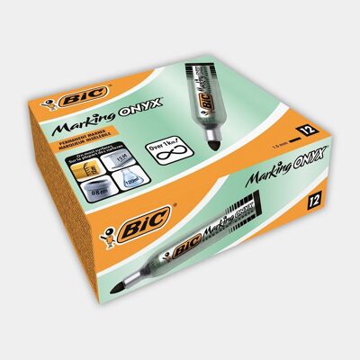 Caja de 12 rotuladores permanentes negros BIC Marking Onyx 1482