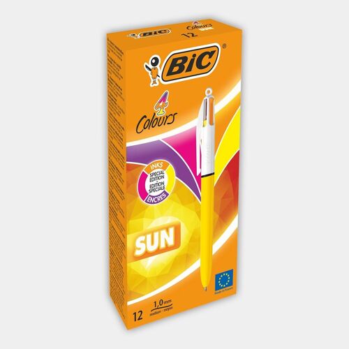 Boite de 12 stylos BIC 4 Couleurs "Sun" (coloris jaune)