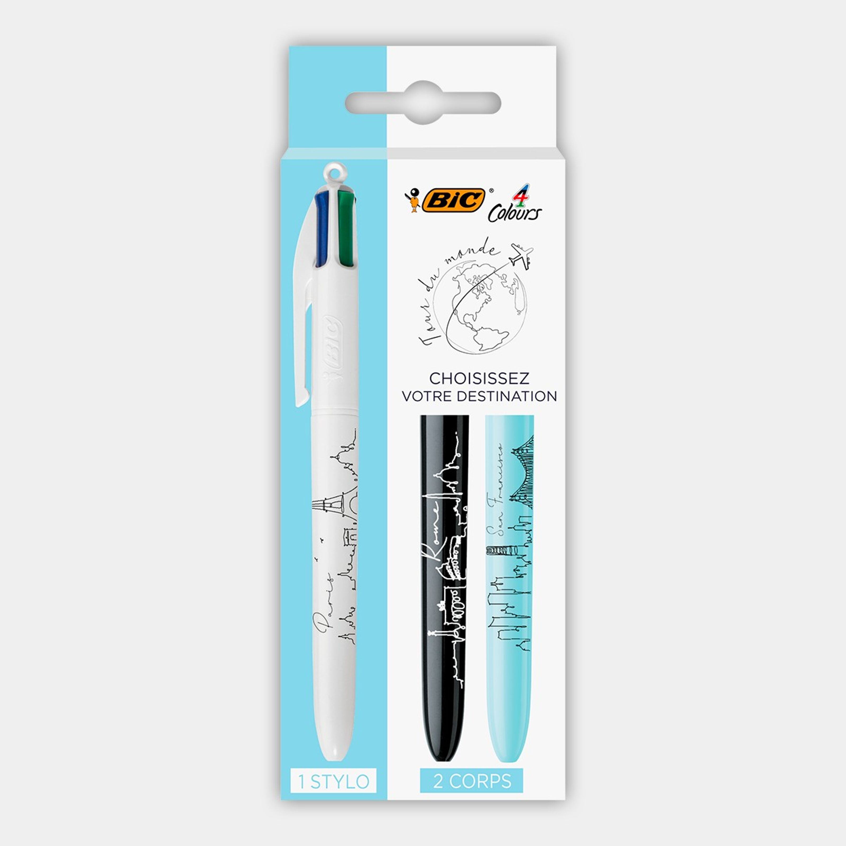 Lot de 3 stylos BIC 4 couleurs Grip Corps Bleu