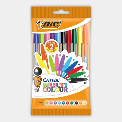 Pouch de 10 stylos-bille Cristal multicolores