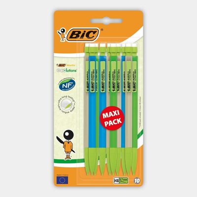 Blisterpackung mit 10 BIC Matic ECOlutions Druckbleistiften (grün, grau oder blau)