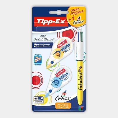 Blister pack of 1 Fabulous 4 Colors ballpoint pen + 2 Pockel Mini Mouse Tipp-Ex correction tapes