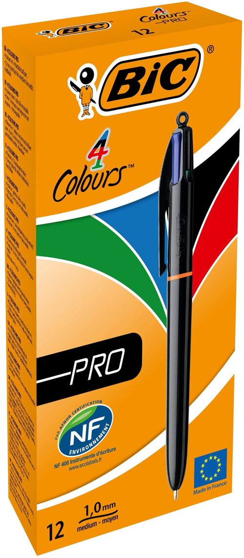 Boite de 12 stylos-bille BIC 4 Colours Pro (noir)
