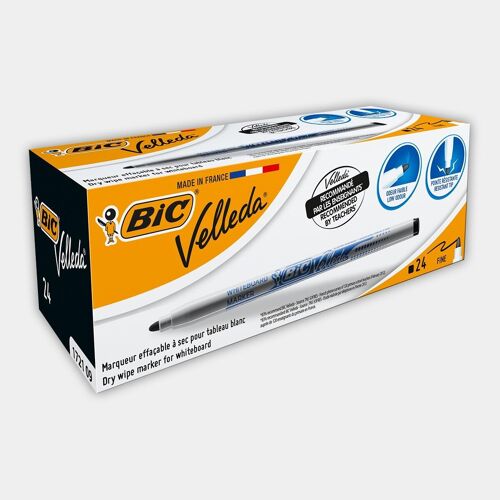 Boite de 24 marqueurs fins effaçables BIC Velleda 1721 (noir)