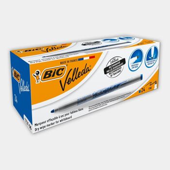 Boite de 24 marqueurs fins effaçables BIC Velleda 1721 (BLEU)