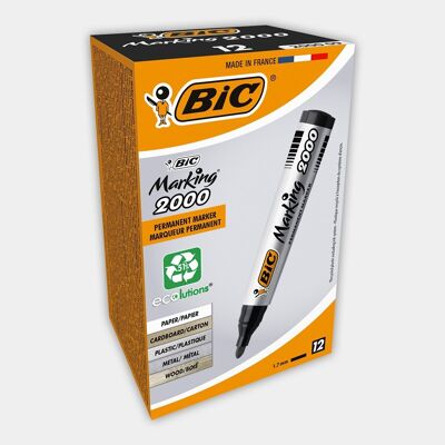 Caja de 12 rotuladores permanentes negros BIC Marking 2000 ECOlutions