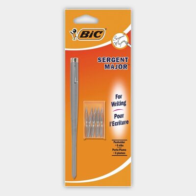 Blisterpackung mit 1 BIC Sergent Major Stifthalter + 6 Federn (Silber)