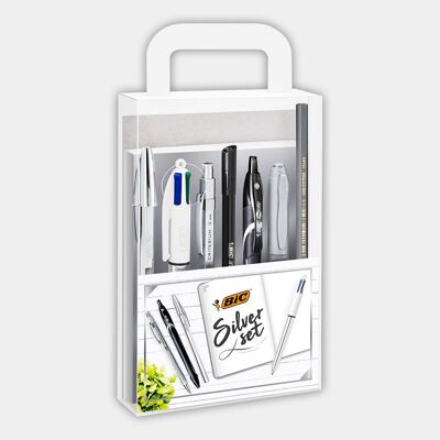 Silver colored writing kit