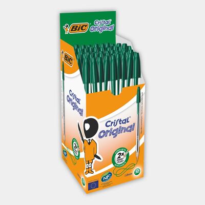 Schachtel mit 50 BIC Cristal Original Kugelschreibern, grüne Farbe