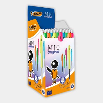 Boite de 50 stylos-bille rétractables BIC M10 assortis (encre bleue)
