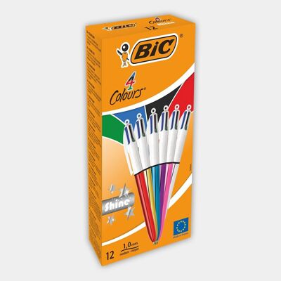 Boite de 12 stylos-bille BIC 4 Couleurs Shine assortis