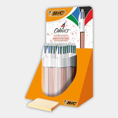 Display of 20 BIC 4 Color Shine Rose Gold ballpoint pens