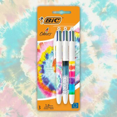 Blister de 3 stylos-bille BIC 4 Couleurs décors Tie Dye