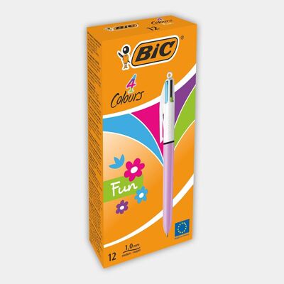 Box of 12 BIC 4 Color Fun pink ballpoint pens