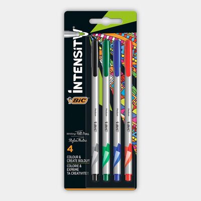 Blister de 4 stylos feutre BIC Intensity (bleu, noir, rouge, vert)