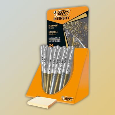 Display of 24 metallic indelible markers BIC Marking (gold and silver)