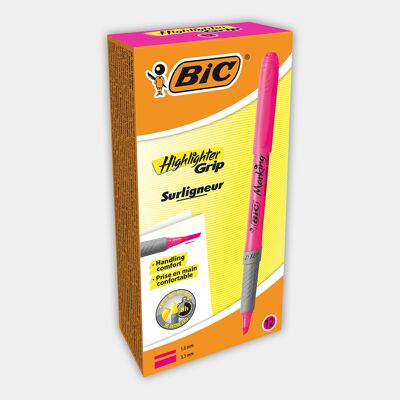 Caja de 12 resaltadores fluorescentes BIC Highlighter Grip (rosa)