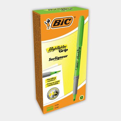 Boite de 12 surligneurs fluo BIC Highlighter Grip (vert)