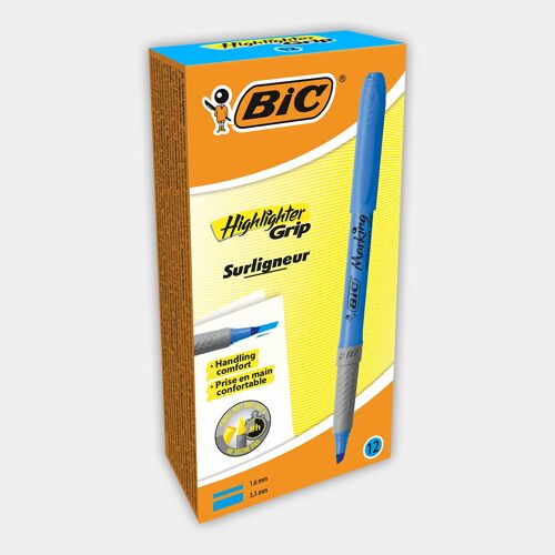 Boite de 12 surligneurs fluo BIC Highlighter Grip (bleu)