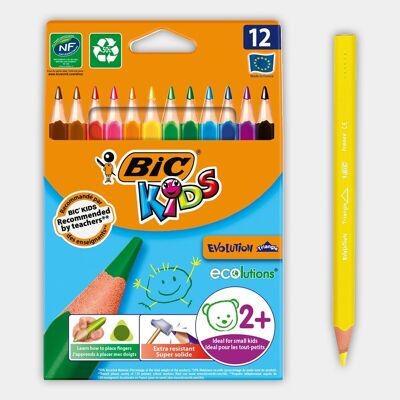 Packung mit 12 verschiedenen BIC Kids Evolution Triangle-Stiften