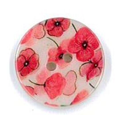 RED FLOWER PRINT BUTTON 20L (13mm) 2 HOLES