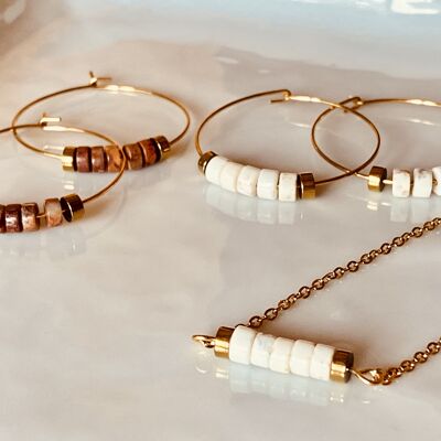 Designer Dune earrings (your choice), natural stone rondelle beads, original women's creation