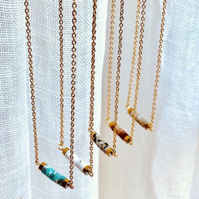 Dune Halskette Naturstein Rondelle Perlen Stahlkette Ihrer Wahl