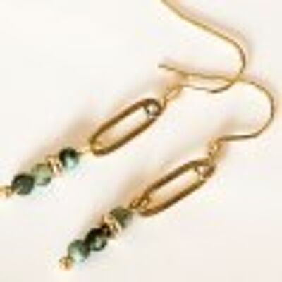 Mia earrings 1 rectangle gold steel chain, natural faceted pearls