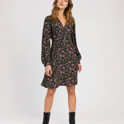 Robe courte et ajustée MOLLY paisley noir