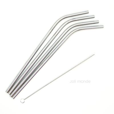 Set of 4 stainless steel straws - Long & curved