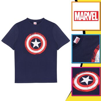 Marvel Avengers Assemble Captain America Distressed Shield T-shirt pour adultes 3