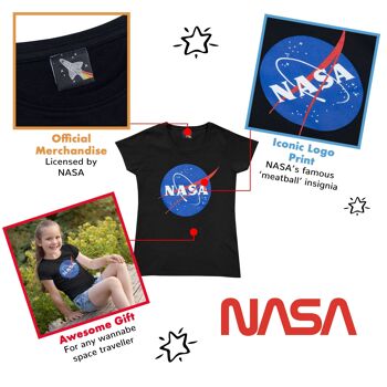 T-shirt pour fille à imprimé métallisé NASA Classic Logo 3