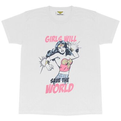 DC Comics Wonder Woman Les filles sauveront le monde T-shirt coupe boyfriend pour femme