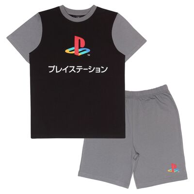 Kurzes Pyjama-Set für Kinder mit japanischem PlayStation-Logo in Kontrastfarbe